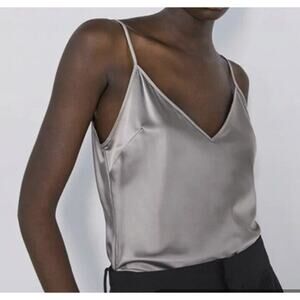 Zara Silver Satin Camisole Top